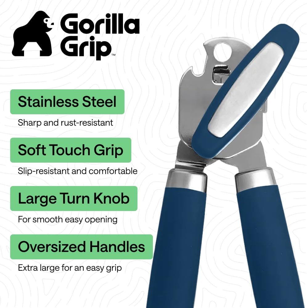 image:imageGORILLA GRIP Heavy Duty Stainless Steel Smooth Edge Manual Can Opener and Bottle Openers US Designed Comfortable Handle Oversized Handheld Turn Knob Multifunctional Kitchen Tool BlackBlue