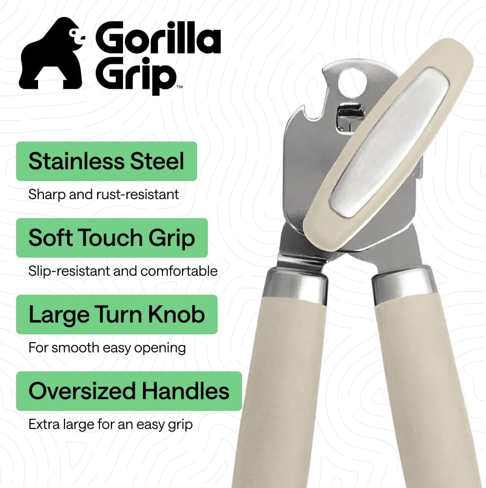 image:imageGORILLA GRIP Heavy Duty Stainless Steel Smooth Edge Manual Can Opener and Bottle Openers US Designed Comfortable Handle Oversized Handheld Turn Knob Multifunctional Kitchen Tool BlackAlmond