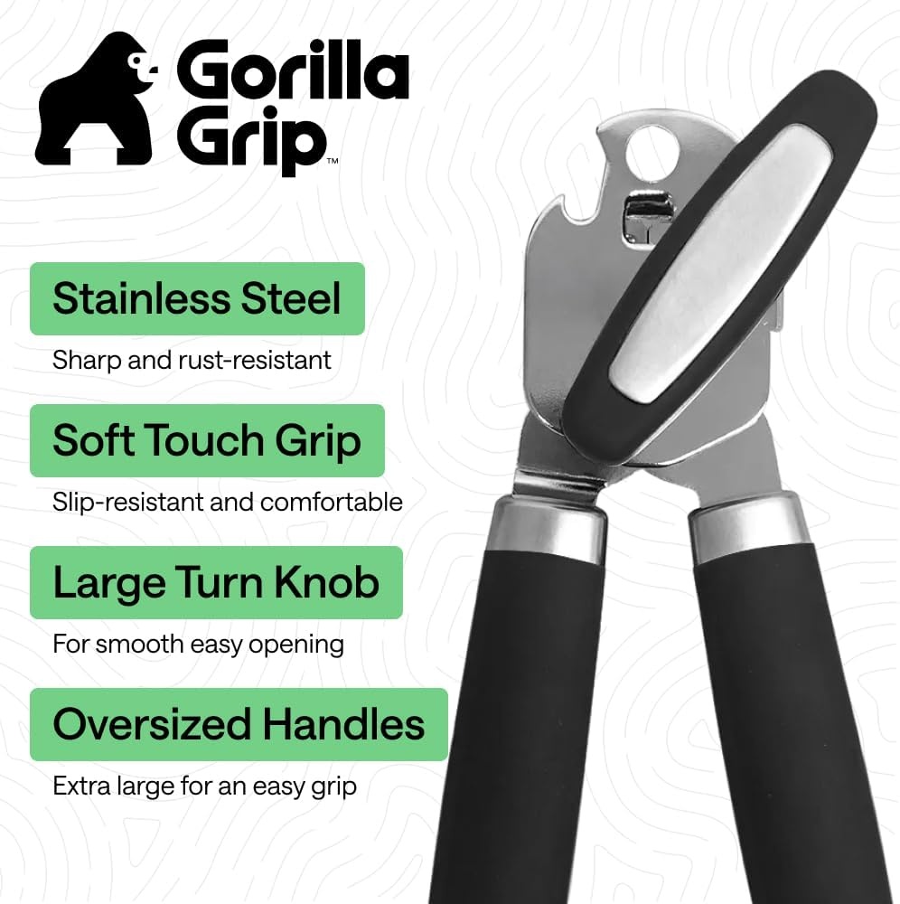 image:imageGORILLA GRIP Heavy Duty Stainless Steel Smooth Edge Manual Can Opener and Bottle Openers US Designed Comfortable Handle Oversized Handheld Turn Knob Multifunctional Kitchen Tool BlackBlack