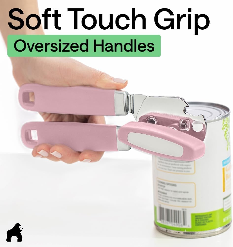 image:imageGORILLA GRIP Heavy Duty Stainless Steel Smooth Edge Manual Can Opener and Bottle Openers US Designed Comfortable Handle Oversized Handheld Turn Knob Multifunctional Kitchen Tool BlackPink