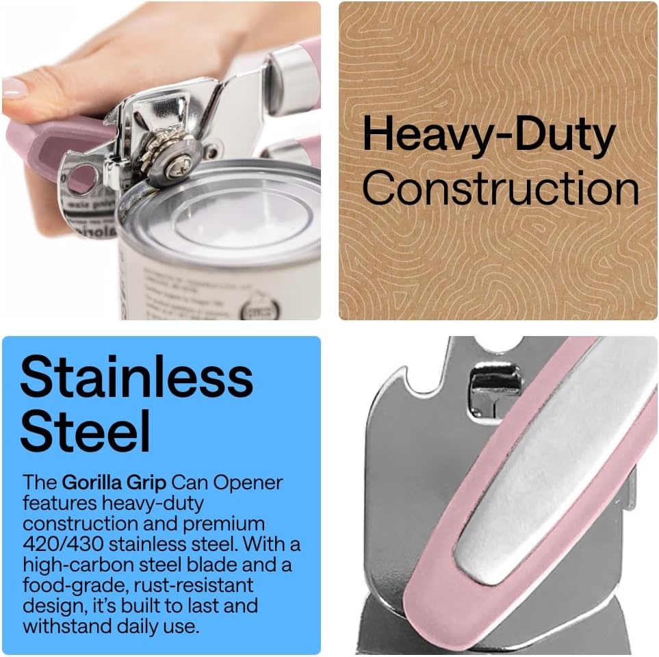 image:imageGORILLA GRIP Heavy Duty Stainless Steel Smooth Edge Manual Can Opener and Bottle Openers US Designed Comfortable Handle Oversized Handheld Turn Knob Multifunctional Kitchen Tool BlackPink