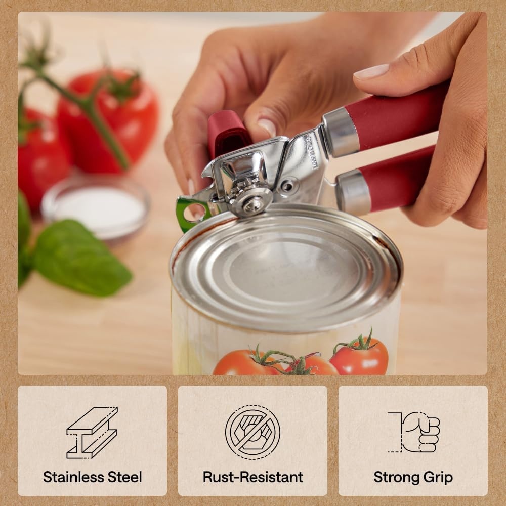 image:imageGORILLA GRIP Heavy Duty Stainless Steel Smooth Edge Manual Can Opener and Bottle Openers US Designed Comfortable Handle Oversized Handheld Turn Knob Multifunctional Kitchen Tool BlackRed