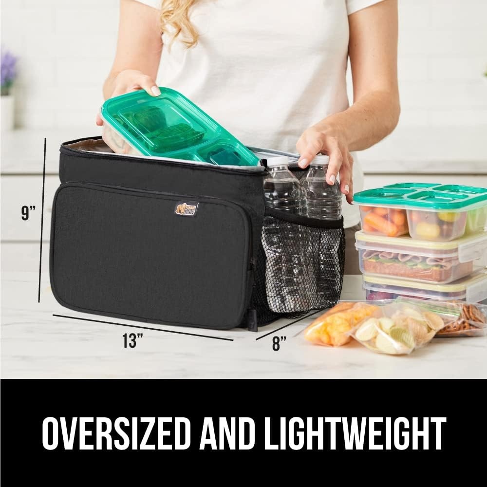 image:imageGORILLA GRIP Insulated Lunch Box Bag for Women Men15L Leakproof XL Reusable Soft Cooler Bags Multiple Compartments Mesh Pockets and Adjustable Strap Food Tote Keeps Drinks Cold 13x9 BlackBlack