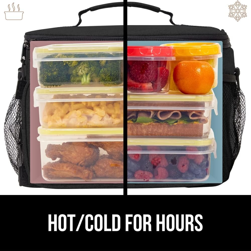 image:imageGORILLA GRIP Insulated Lunch Box Bag for Women Men15L Leakproof XL Reusable Soft Cooler Bags Multiple Compartments Mesh Pockets and Adjustable Strap Food Tote Keeps Drinks Cold 13x9 BlackBlack
