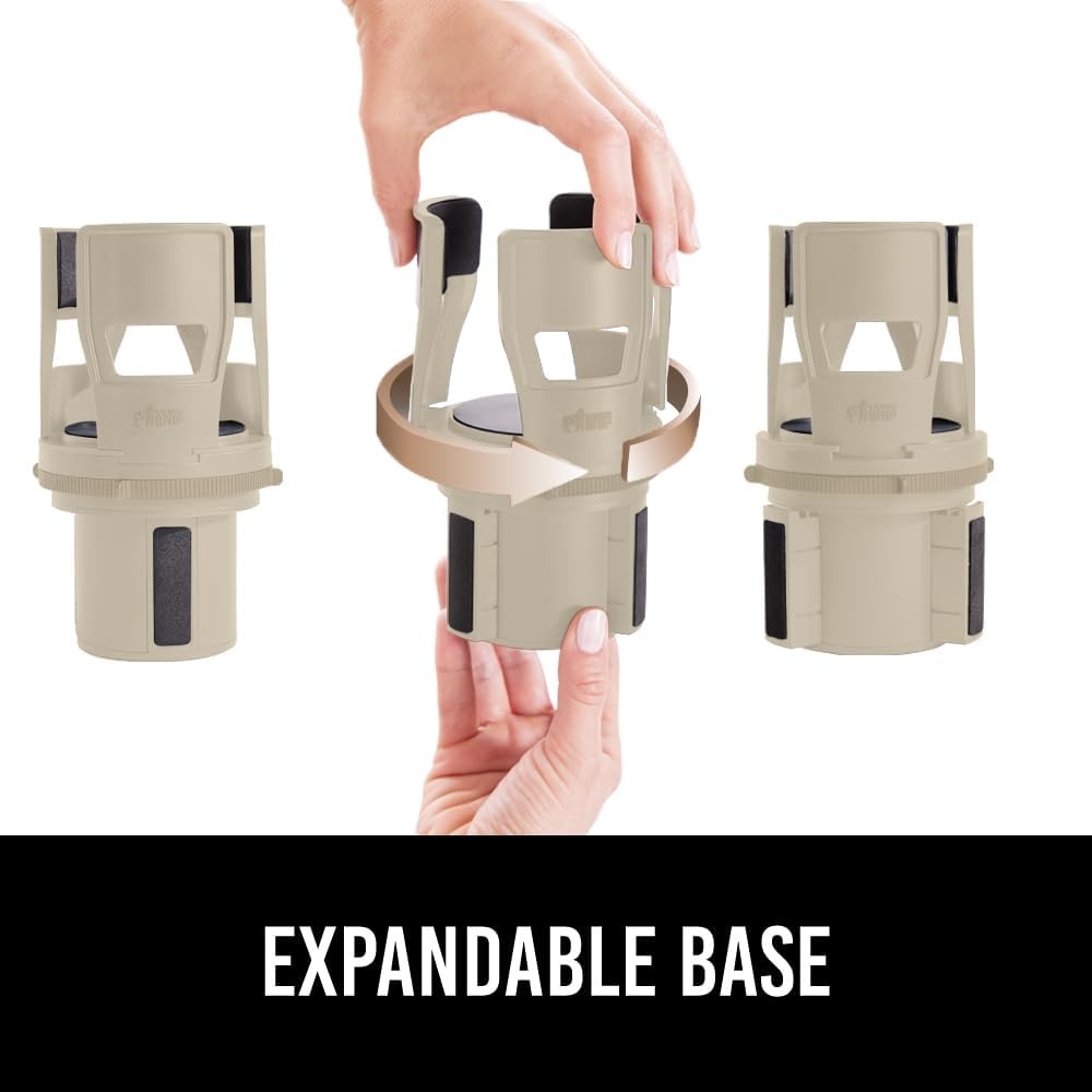 image:imageGORILLA GRIP Patent Pending Adjustable Car Cup Holder Expander Keeps Water Bottle Secure Expands to Fit 18 to 48 oz Large Bottles Yeti Owala Stanley with Handle Coffee Mug Insert for Cars BlackTan