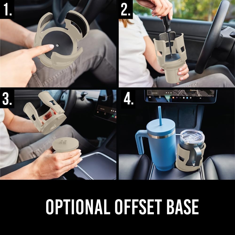 image:imageGORILLA GRIP Patent Pending Adjustable Car Cup Holder Expander Keeps Water Bottle Secure Expands to Fit 18 to 48 oz Large Bottles Yeti Owala Stanley with Handle Coffee Mug Insert for Cars BlackTan