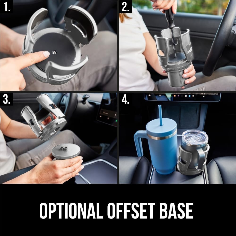 image:imageGORILLA GRIP Patent Pending Adjustable Car Cup Holder Expander Keeps Water Bottle Secure Expands to Fit 18 to 48 oz Large Bottles Yeti Owala Stanley with Handle Coffee Mug Insert for Cars BlackGray