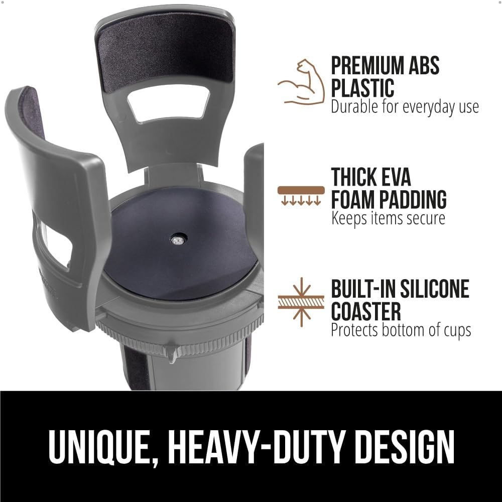 image:imageGORILLA GRIP Patent Pending Adjustable Car Cup Holder Expander Keeps Water Bottle Secure Expands to Fit 18 to 48 oz Large Bottles Yeti Owala Stanley with Handle Coffee Mug Insert for Cars BlackGray