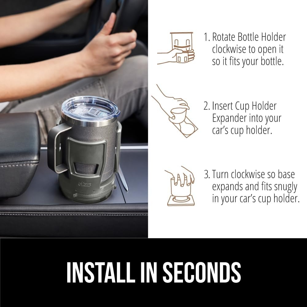 image:imageGORILLA GRIP Patent Pending Adjustable Car Cup Holder Expander Keeps Water Bottle Secure Expands to Fit 18 to 48 oz Large Bottles Yeti Owala Stanley with Handle Coffee Mug Insert for Cars BlackGray