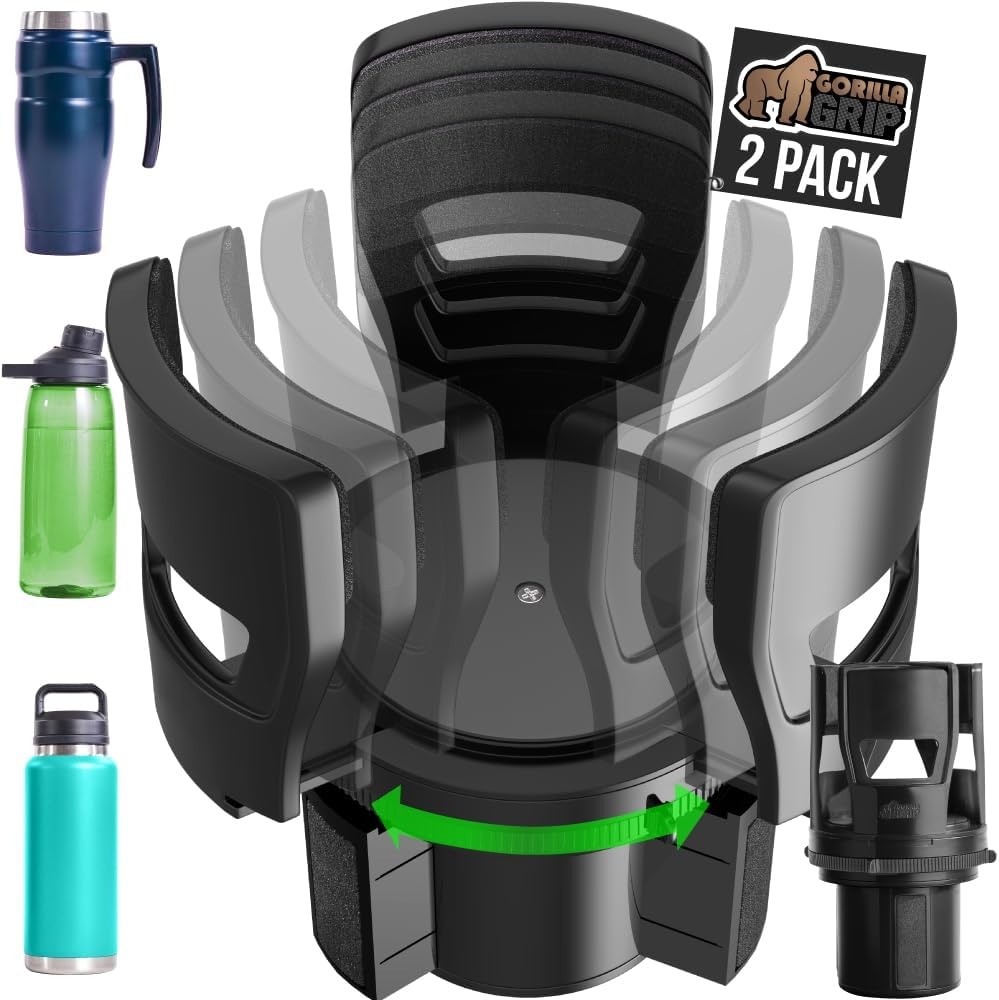 image:imageGORILLA GRIP Patent Pending Adjustable Car Cup Holder Expander Keeps Water Bottle Secure Expands to Fit 18 to 48 oz Large Bottles Yeti Owala Stanley with Handle Coffee Mug Insert for Cars BlackBlack
