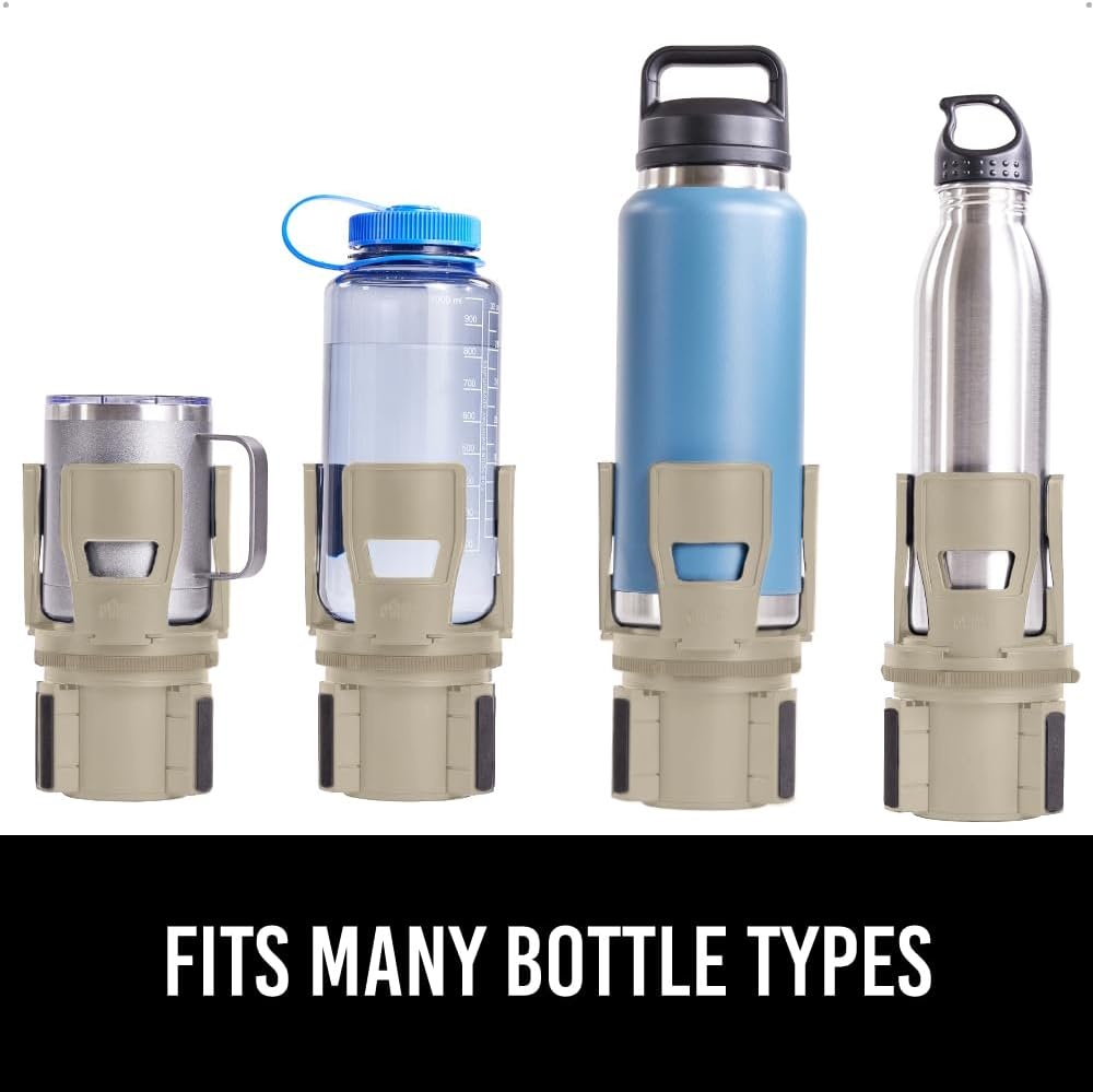 image:imageGORILLA GRIP Patent Pending Adjustable Car Cup Holder Expander Keeps Water Bottle Secure Expands to Fit 18 to 48 oz Large Bottles Yeti Owala Stanley with Handle Coffee Mug Insert for Cars BlackTan