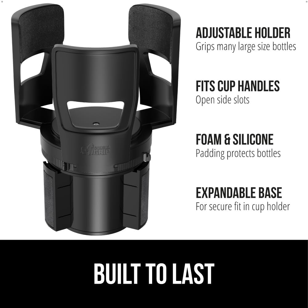 image:imageGORILLA GRIP Patent Pending Adjustable Car Cup Holder Expander Keeps Water Bottle Secure Expands to Fit 18 to 48 oz Large Bottles Yeti Owala Stanley with Handle Coffee Mug Insert for Cars BlackBlack