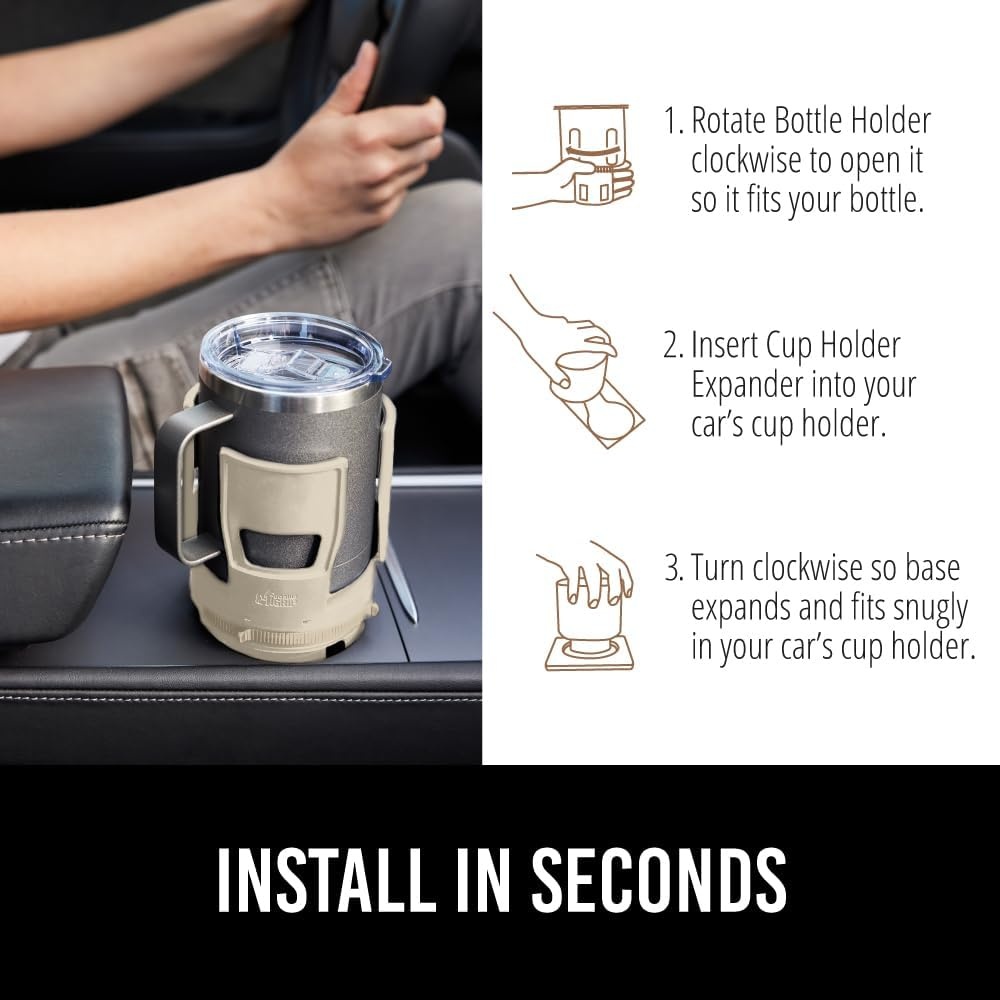 image:imageGORILLA GRIP Patent Pending Adjustable Car Cup Holder Expander Keeps Water Bottle Secure Expands to Fit 18 to 48 oz Large Bottles Yeti Owala Stanley with Handle Coffee Mug Insert for Cars BlackTan