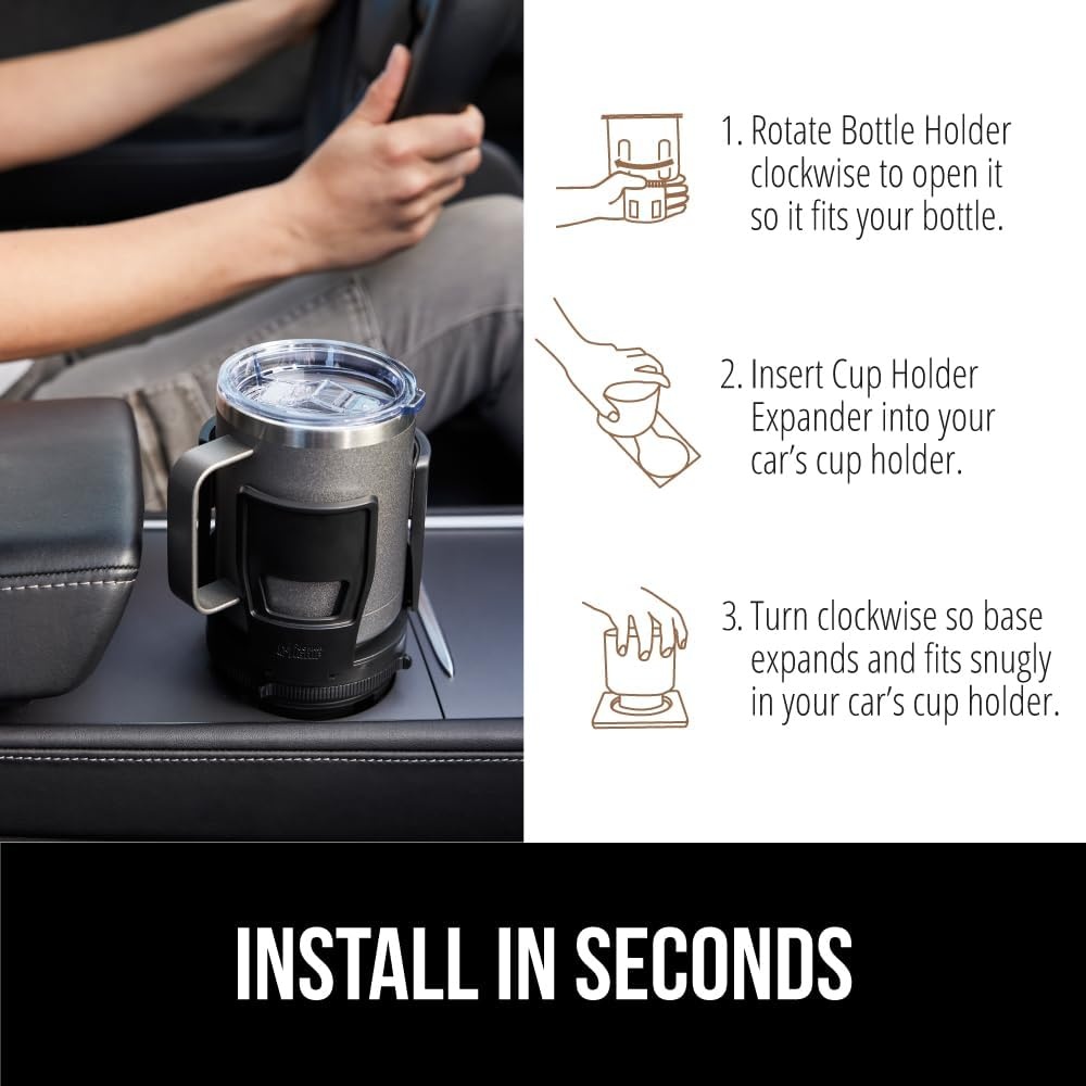 image:imageGORILLA GRIP Patent Pending Adjustable Car Cup Holder Expander Keeps Water Bottle Secure Expands to Fit 18 to 48 oz Large Bottles Yeti Owala Stanley with Handle Coffee Mug Insert for Cars BlackBlack