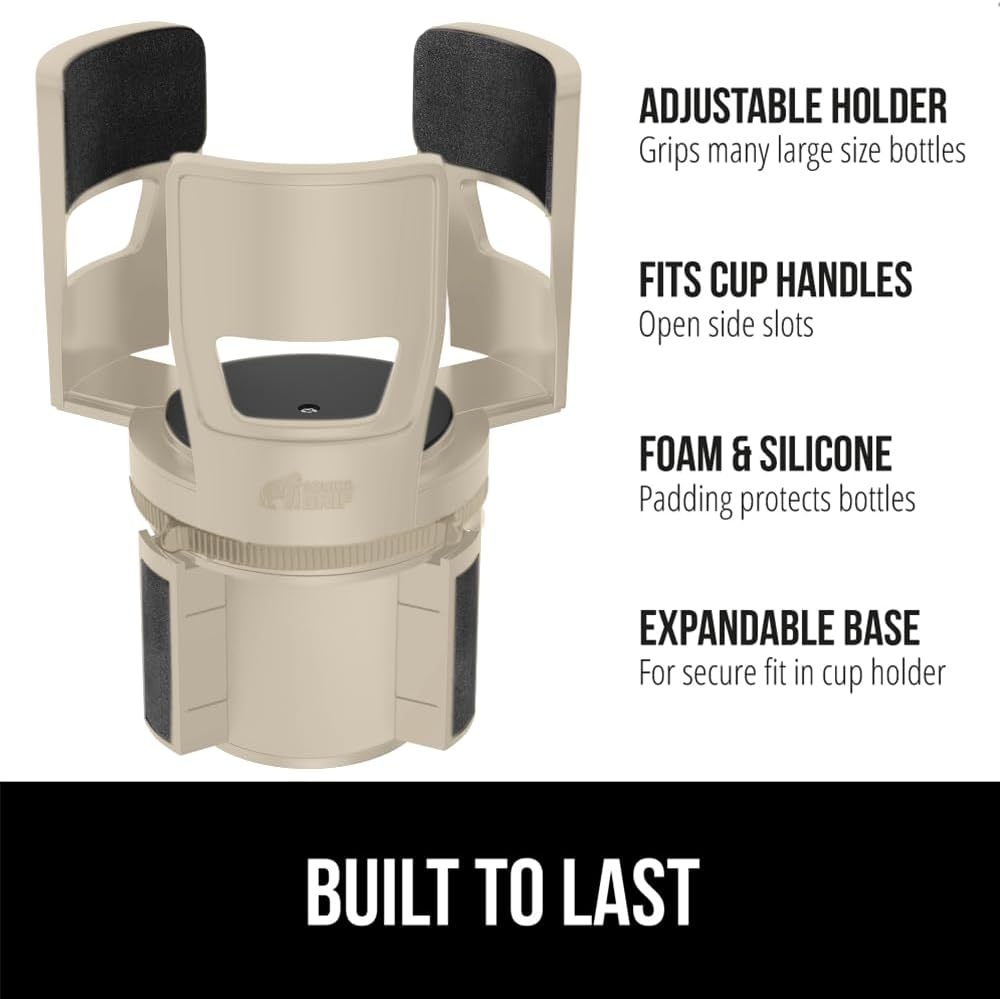 image:imageGORILLA GRIP Patent Pending Adjustable Car Cup Holder Expander Keeps Water Bottle Secure Expands to Fit 18 to 48 oz Large Bottles Yeti Owala Stanley with Handle Coffee Mug Insert for Cars BlackTan