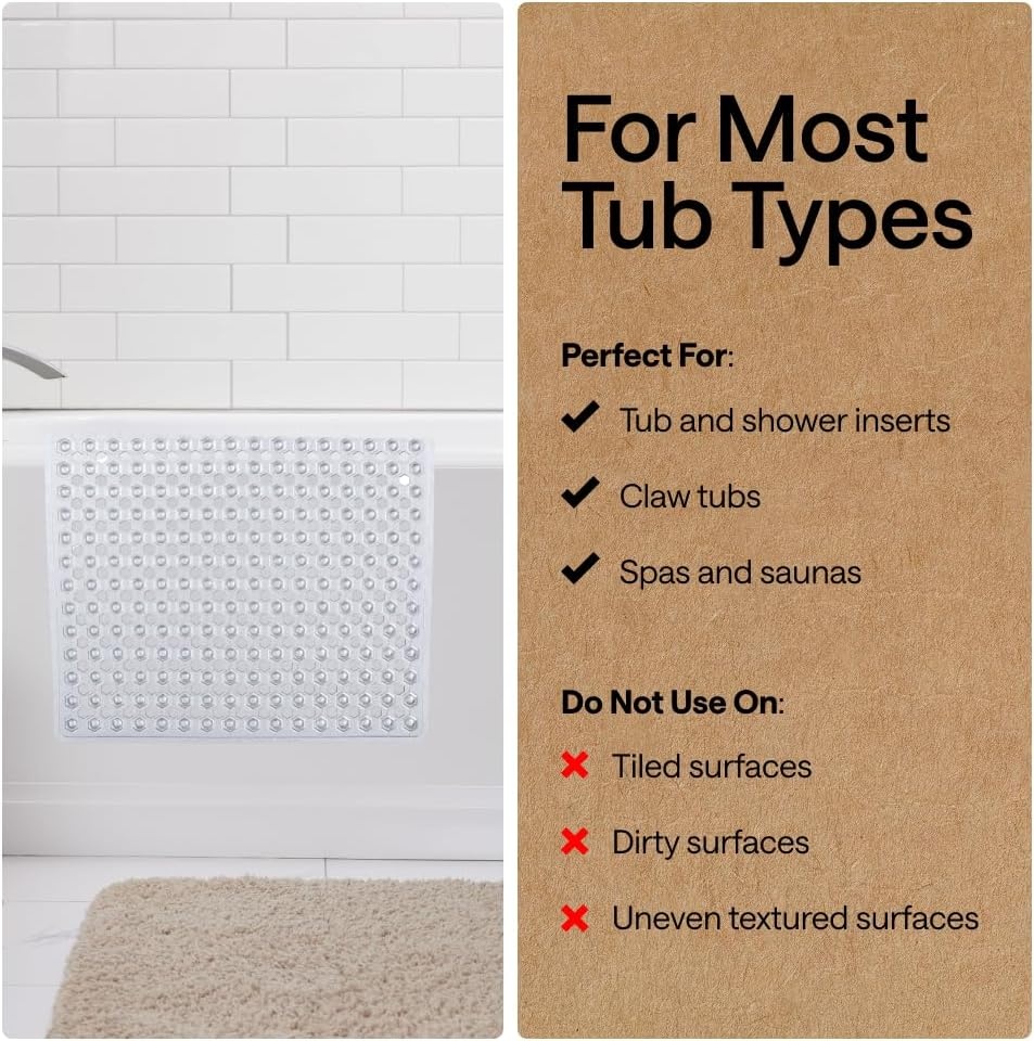 image:imageGORILLA GRIP Patented Bath Tub Shower Mat Machine Washable Bathtub Floor Liner Mats Suction Cups and Drain Holes to Keep Tubs Clean Soft on Feet Bathroom Essentials 35x16 Inch ClearClear