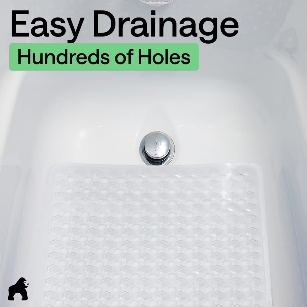 image:imageGORILLA GRIP Patented Bath Tub Shower Mat Machine Washable Bathtub Floor Liner Mats Suction Cups and Drain Holes to Keep Tubs Clean Soft on Feet Bathroom Essentials 35x16 Inch ClearWhite Opaque