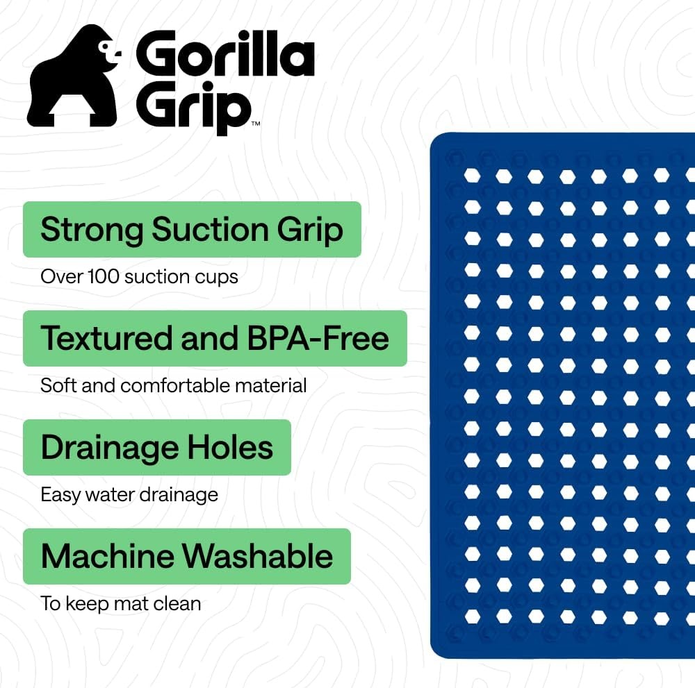 image:imageGORILLA GRIP Patented Bath Tub Shower Mat Machine Washable Bathtub Floor Liner Mats Suction Cups and Drain Holes to Keep Tubs Clean Soft on Feet Bathroom Essentials 35x16 Inch ClearRoyal Blue Opaque