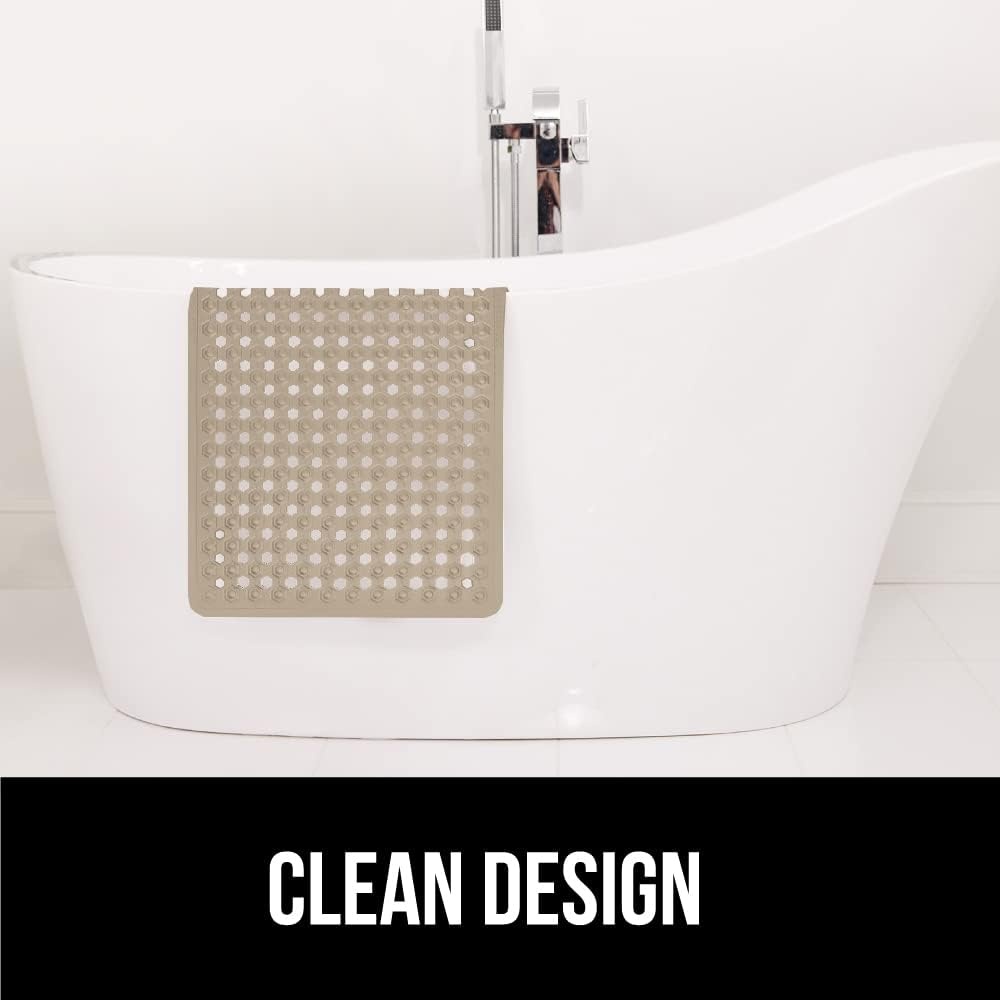 image:imageGORILLA GRIP Patented Bath Tub Shower Mat Machine Washable Bathtub Floor Liner Mats Suction Cups and Drain Holes to Keep Tubs Clean Soft on Feet Bathroom Essentials 35x16 Inch ClearBeige Opaque