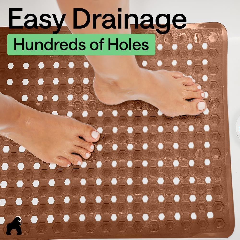 image:imageGORILLA GRIP Patented Bath Tub Shower Mat Machine Washable Bathtub Floor Liner Mats Suction Cups and Drain Holes to Keep Tubs Clean Soft on Feet Bathroom Essentials 35x16 Inch ClearBrown Translucent
