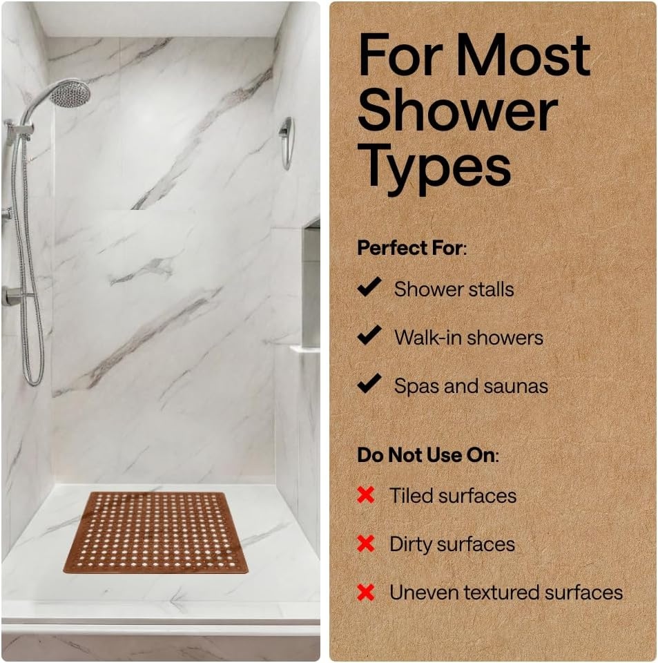 image:imageGORILLA GRIP Patented Bath Tub Shower Mat Machine Washable Bathtub Floor Liner Mats Suction Cups and Drain Holes to Keep Tubs Clean Soft on Feet Bathroom Essentials 35x16 Inch ClearBrown Translucent