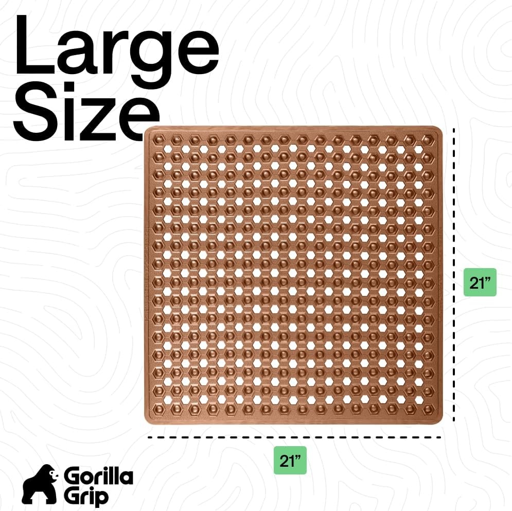 image:imageGORILLA GRIP Patented Bath Tub Shower Mat Machine Washable Bathtub Floor Liner Mats Suction Cups and Drain Holes to Keep Tubs Clean Soft on Feet Bathroom Essentials 35x16 Inch ClearBrown Translucent