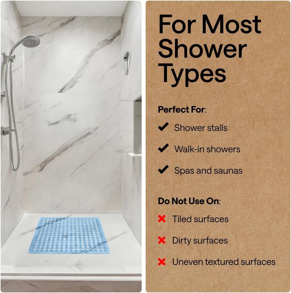 image:imageGORILLA GRIP Patented Bath Tub Shower Mat Machine Washable Bathtub Floor Liner Mats Suction Cups and Drain Holes to Keep Tubs Clean Soft on Feet Bathroom Essentials 35x16 Inch ClearBlue Translucent