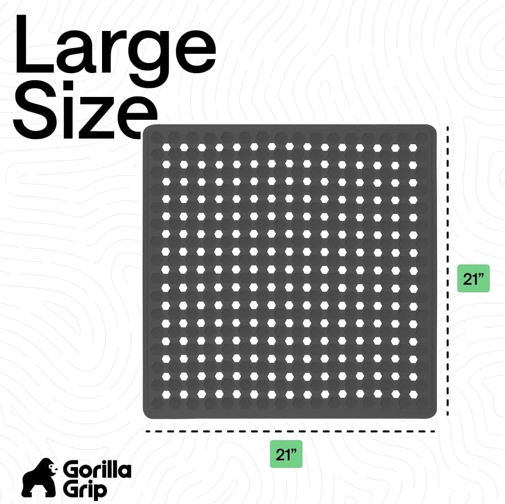 image:imageGORILLA GRIP Patented Bath Tub Shower Mat Machine Washable Bathtub Floor Liner Mats Suction Cups and Drain Holes to Keep Tubs Clean Soft on Feet Bathroom Essentials 35x16 Inch ClearCharcoal Opaque
