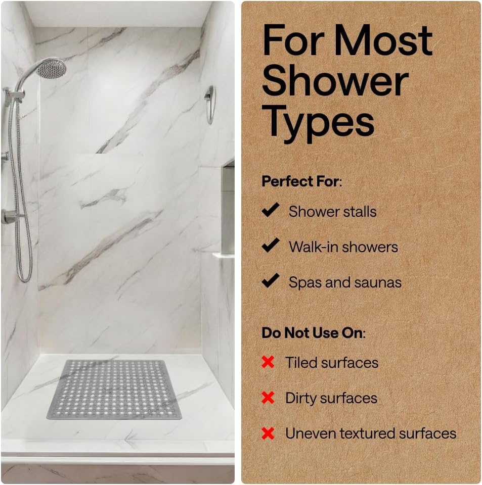 image:imageGORILLA GRIP Patented Bath Tub Shower Mat Machine Washable Bathtub Floor Liner Mats Suction Cups and Drain Holes to Keep Tubs Clean Soft on Feet Bathroom Essentials 35x16 Inch ClearGray Opaque