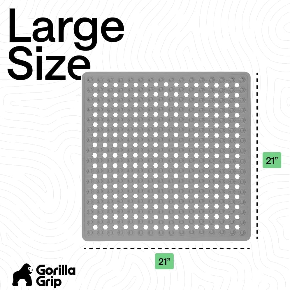 image:imageGORILLA GRIP Patented Bath Tub Shower Mat Machine Washable Bathtub Floor Liner Mats Suction Cups and Drain Holes to Keep Tubs Clean Soft on Feet Bathroom Essentials 35x16 Inch ClearGray Opaque