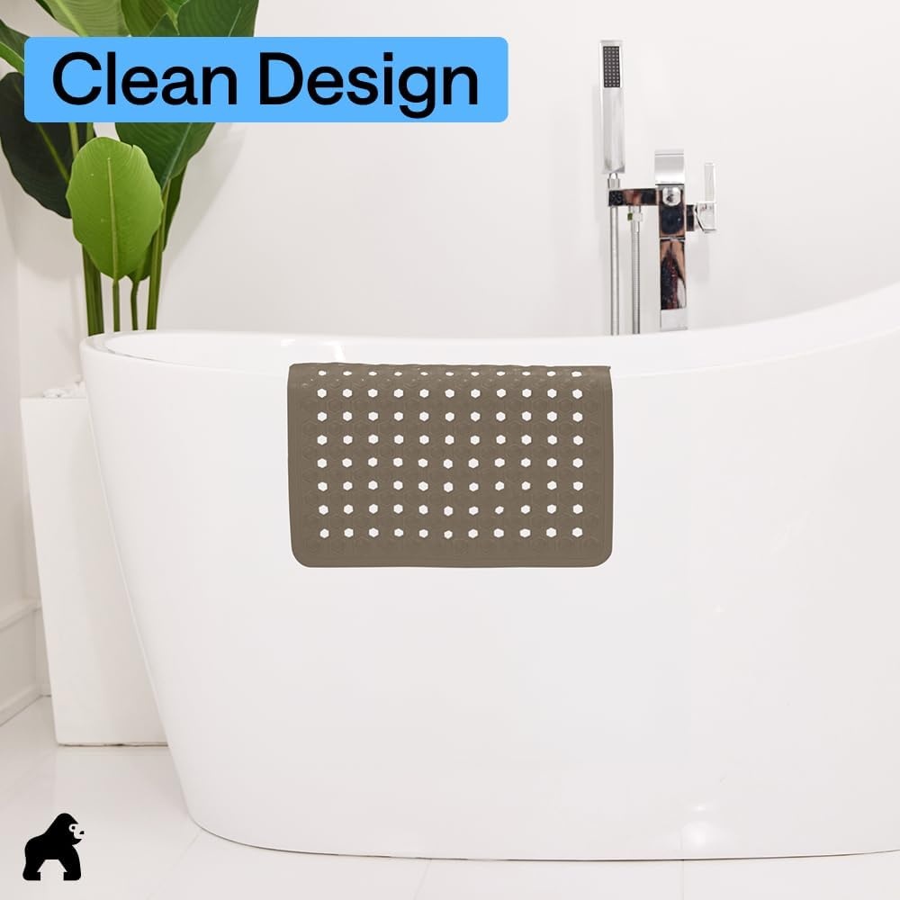 image:imageGORILLA GRIP Patented Bath Tub Shower Mat Machine Washable Bathtub Floor Liner Mats Suction Cups and Drain Holes to Keep Tubs Clean Soft on Feet Bathroom Essentials 35x16 Inch ClearBeige Opaque