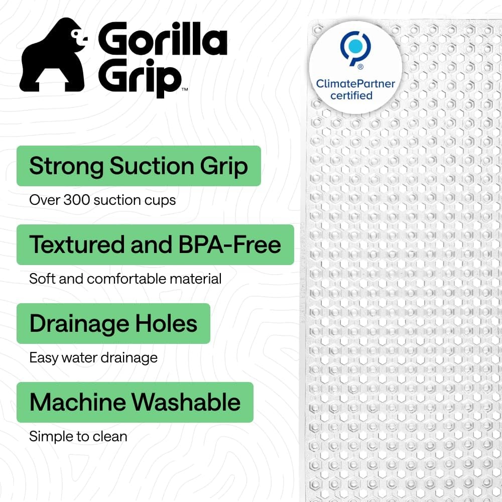 image:imageGORILLA GRIP Patented Bath Tub Shower Mat Machine Washable Bathtub Floor Liner Mats Suction Cups and Drain Holes to Keep Tubs Clean Soft on Feet Bathroom Essentials 35x16 Inch ClearClear