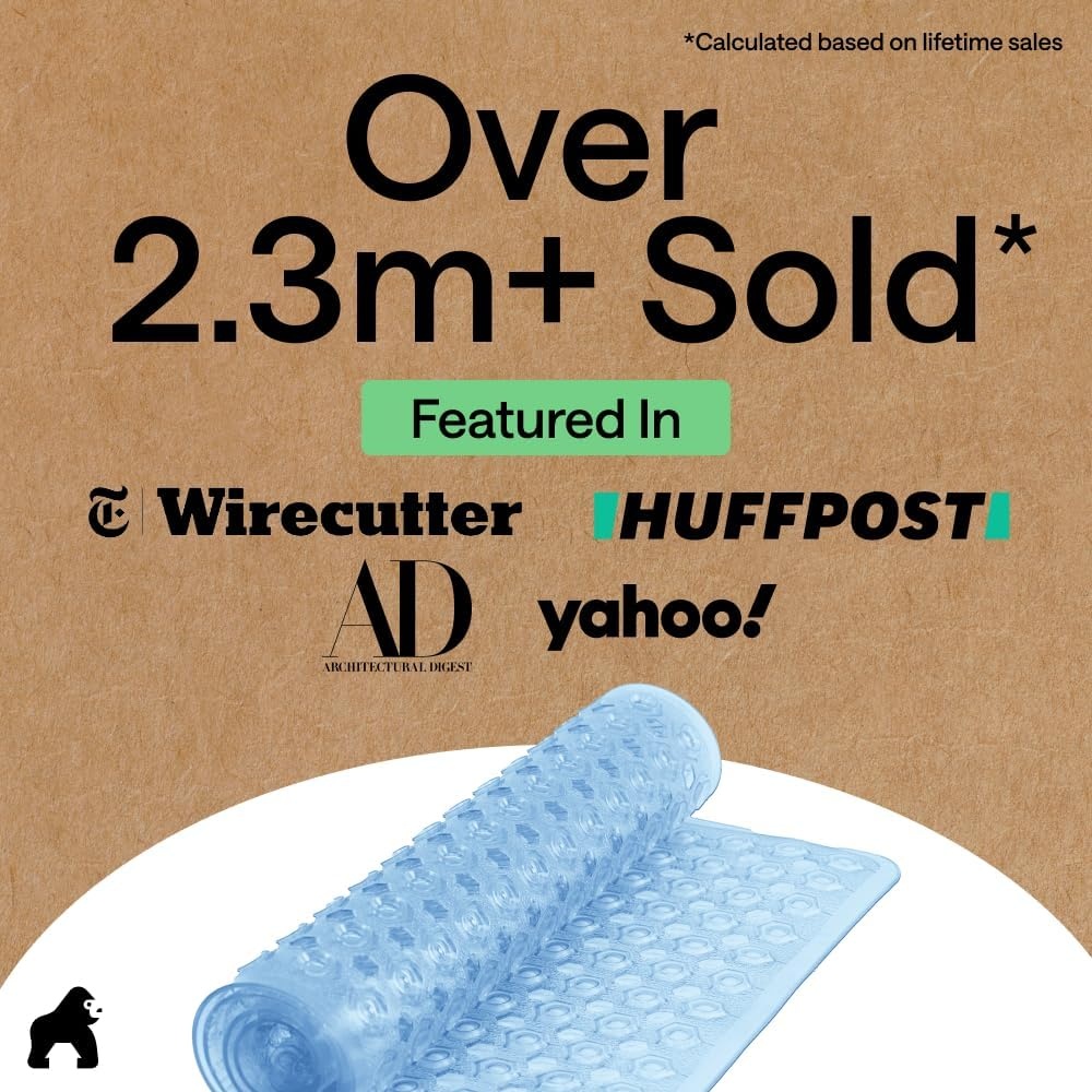 image:imageGORILLA GRIP Patented Bath Tub Shower Mat Machine Washable Bathtub Floor Liner Mats Suction Cups and Drain Holes to Keep Tubs Clean Soft on Feet Bathroom Essentials 35x16 Inch ClearBlue Translucent