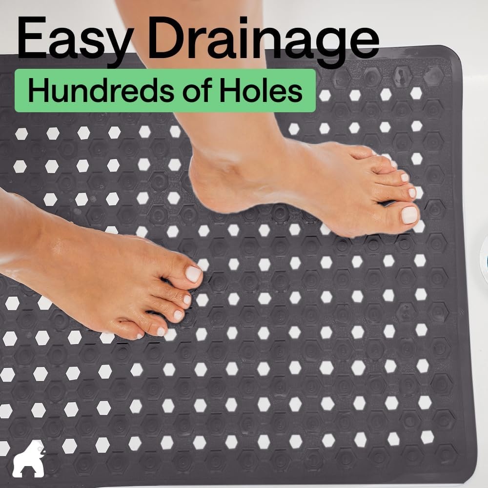 image:imageGORILLA GRIP Patented Bath Tub Shower Mat Machine Washable Bathtub Floor Liner Mats Suction Cups and Drain Holes to Keep Tubs Clean Soft on Feet Bathroom Essentials 35x16 Inch ClearCharcoal Opaque