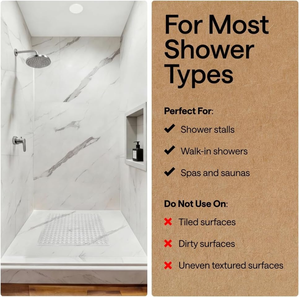 image:imageGORILLA GRIP Patented Bath Tub Shower Mat Machine Washable Bathtub Floor Liner Mats Suction Cups and Drain Holes to Keep Tubs Clean Soft on Feet Bathroom Essentials 35x16 Inch ClearClear