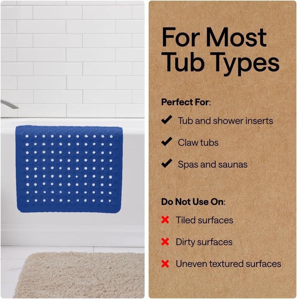 image:imageGORILLA GRIP Patented Bath Tub Shower Mat Machine Washable Bathtub Floor Liner Mats Suction Cups and Drain Holes to Keep Tubs Clean Soft on Feet Bathroom Essentials 35x16 Inch ClearRoyal Blue Opaque
