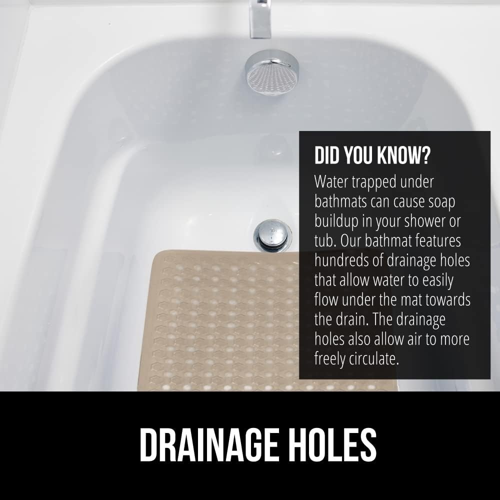 image:imageGORILLA GRIP Patented Bath Tub Shower Mat Machine Washable Bathtub Floor Liner Mats Suction Cups and Drain Holes to Keep Tubs Clean Soft on Feet Bathroom Essentials 35x16 Inch ClearBeige Opaque