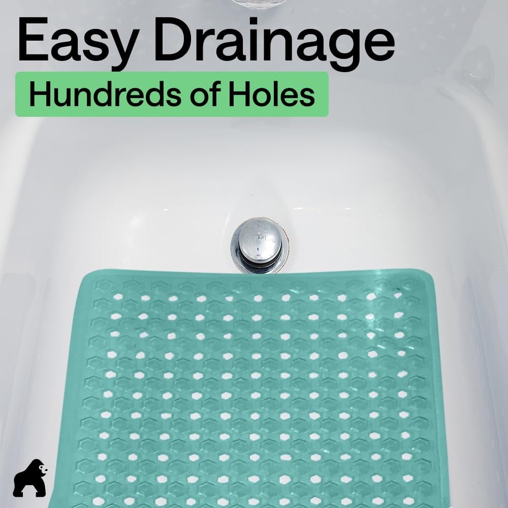 image:imageGORILLA GRIP Patented Bath Tub Shower Mat Machine Washable Bathtub Floor Liner Mats Suction Cups and Drain Holes to Keep Tubs Clean Soft on Feet Bathroom Essentials 35x16 Inch ClearTurquoise Opaque
