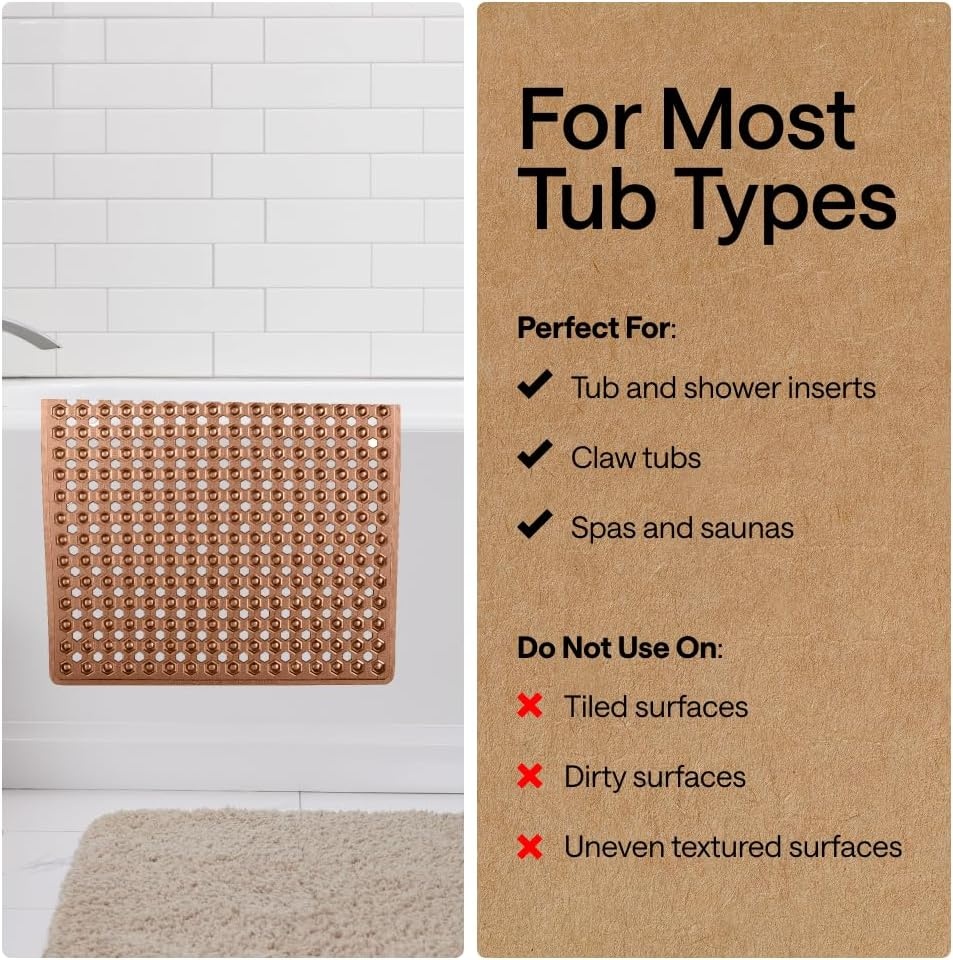 image:imageGORILLA GRIP Patented Bath Tub Shower Mat Machine Washable Bathtub Floor Liner Mats Suction Cups and Drain Holes to Keep Tubs Clean Soft on Feet Bathroom Essentials 35x16 Inch ClearBrown Translucent
