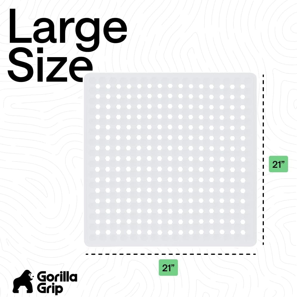 image:imageGORILLA GRIP Patented Bath Tub Shower Mat Machine Washable Bathtub Floor Liner Mats Suction Cups and Drain Holes to Keep Tubs Clean Soft on Feet Bathroom Essentials 35x16 Inch ClearWhite Opaque
