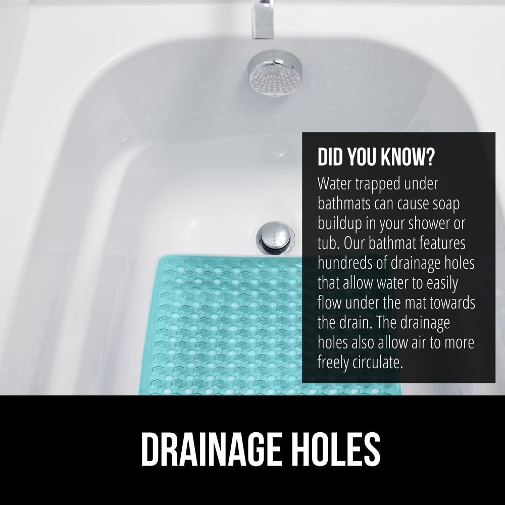 image:imageGORILLA GRIP Patented Bath Tub Shower Mat Machine Washable Bathtub Floor Liner Mats Suction Cups and Drain Holes to Keep Tubs Clean Soft on Feet Bathroom Essentials 35x16 Inch ClearTurquoise Translucent