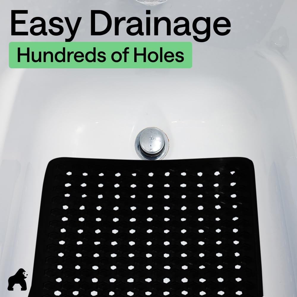 image:imageGORILLA GRIP Patented Bath Tub Shower Mat Machine Washable Bathtub Floor Liner Mats Suction Cups and Drain Holes to Keep Tubs Clean Soft on Feet Bathroom Essentials 35x16 Inch ClearBlack Opaque