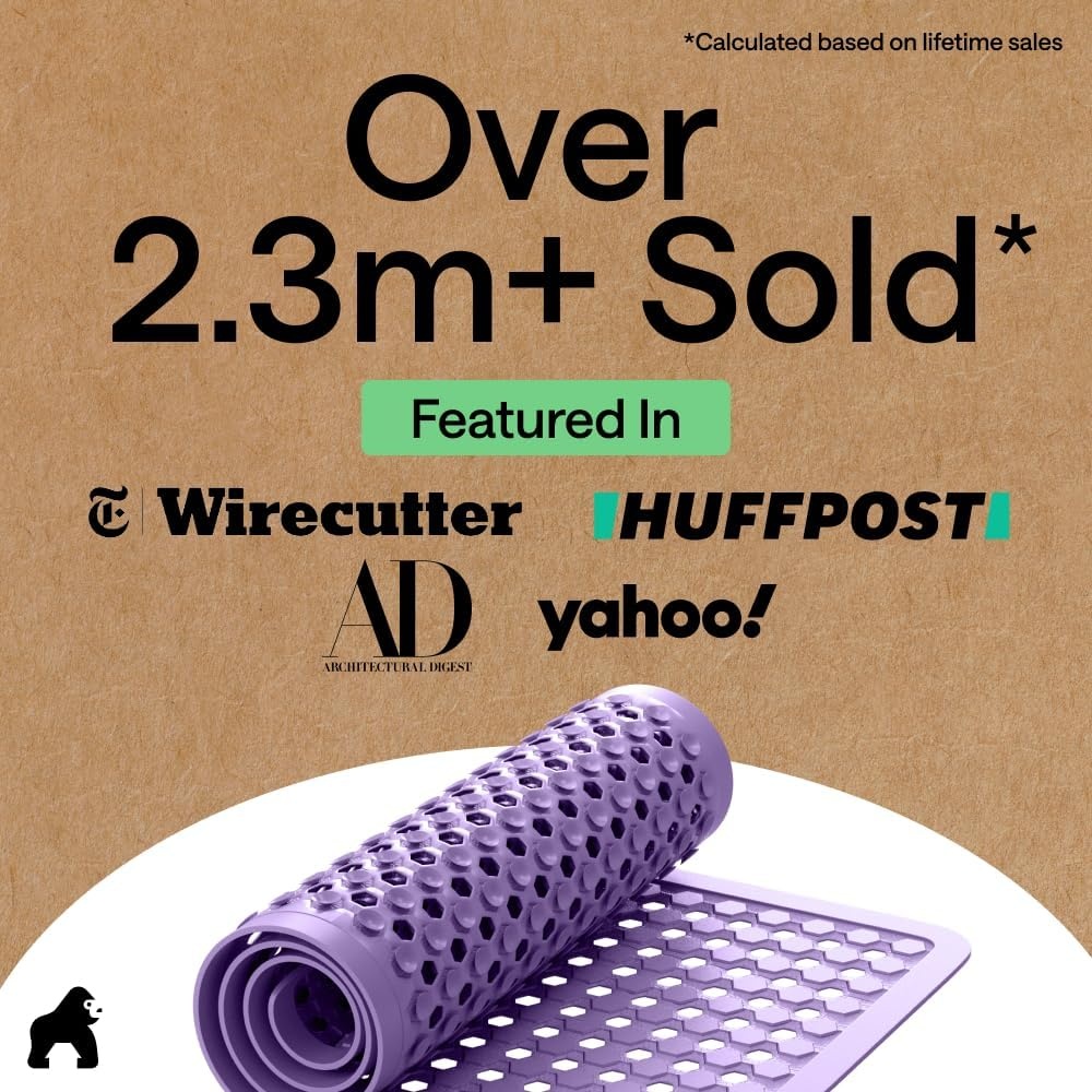 image:imageGORILLA GRIP Patented Bath Tub Shower Mat Machine Washable Bathtub Floor Liner Mats Suction Cups and Drain Holes to Keep Tubs Clean Soft on Feet Bathroom Essentials 35x16 Inch ClearPurple Opaque