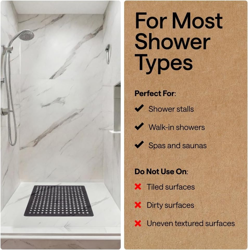 image:imageGORILLA GRIP Patented Bath Tub Shower Mat Machine Washable Bathtub Floor Liner Mats Suction Cups and Drain Holes to Keep Tubs Clean Soft on Feet Bathroom Essentials 35x16 Inch ClearCharcoal Opaque