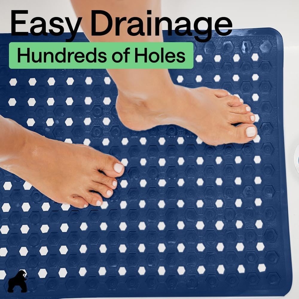 image:imageGORILLA GRIP Patented Bath Tub Shower Mat Machine Washable Bathtub Floor Liner Mats Suction Cups and Drain Holes to Keep Tubs Clean Soft on Feet Bathroom Essentials 35x16 Inch ClearNavy Translucent