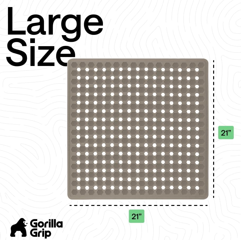 image:imageGORILLA GRIP Patented Bath Tub Shower Mat Machine Washable Bathtub Floor Liner Mats Suction Cups and Drain Holes to Keep Tubs Clean Soft on Feet Bathroom Essentials 35x16 Inch ClearBeige Opaque