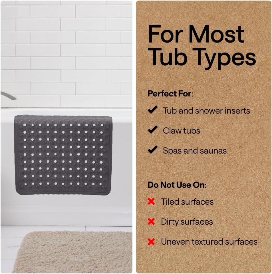 image:imageGORILLA GRIP Patented Bath Tub Shower Mat Machine Washable Bathtub Floor Liner Mats Suction Cups and Drain Holes to Keep Tubs Clean Soft on Feet Bathroom Essentials 35x16 Inch ClearCharcoal Opaque