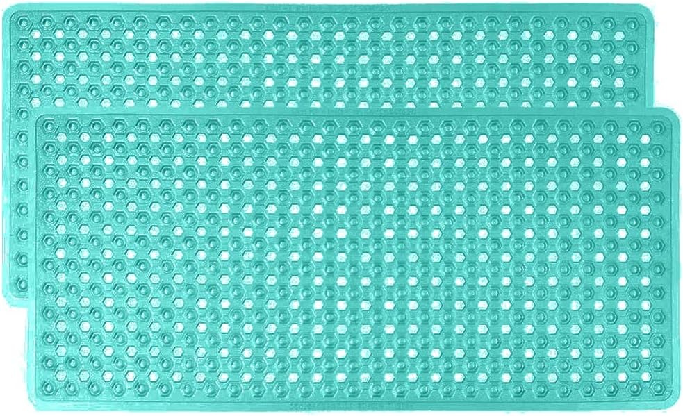 image:imageGORILLA GRIP Patented Bath Tub Shower Mat Machine Washable Bathtub Floor Liner Mats Suction Cups and Drain Holes to Keep Tubs Clean Soft on Feet Bathroom Essentials 35x16 Inch ClearTurquoise Translucent