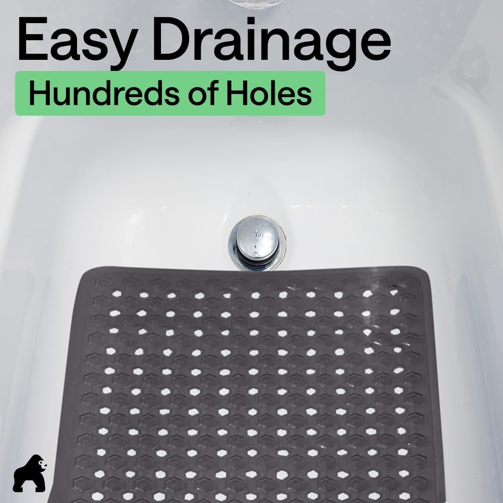 image:imageGORILLA GRIP Patented Bath Tub Shower Mat Machine Washable Bathtub Floor Liner Mats Suction Cups and Drain Holes to Keep Tubs Clean Soft on Feet Bathroom Essentials 35x16 Inch ClearCharcoal Opaque