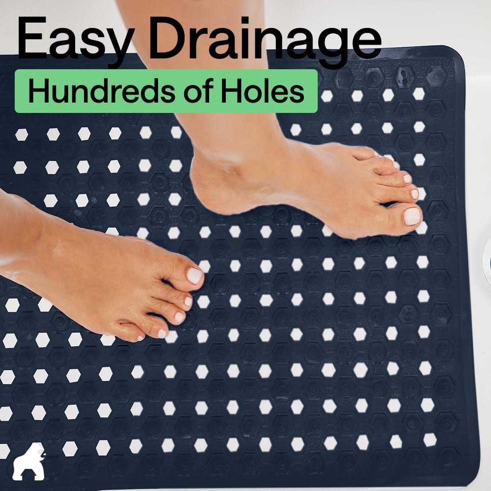 image:imageGORILLA GRIP Patented Bath Tub Shower Mat Machine Washable Bathtub Floor Liner Mats Suction Cups and Drain Holes to Keep Tubs Clean Soft on Feet Bathroom Essentials 35x16 Inch ClearNavy Opaque